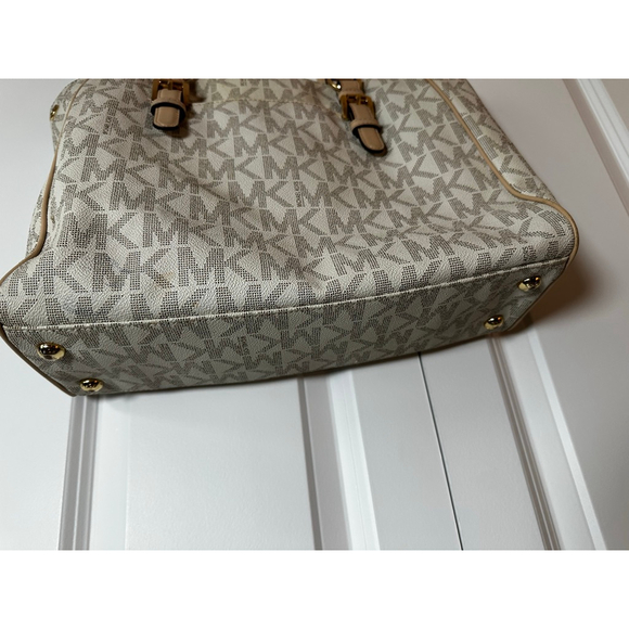 Women\'s Michael Kors White & Beige Monogram Tote Bag, One Size